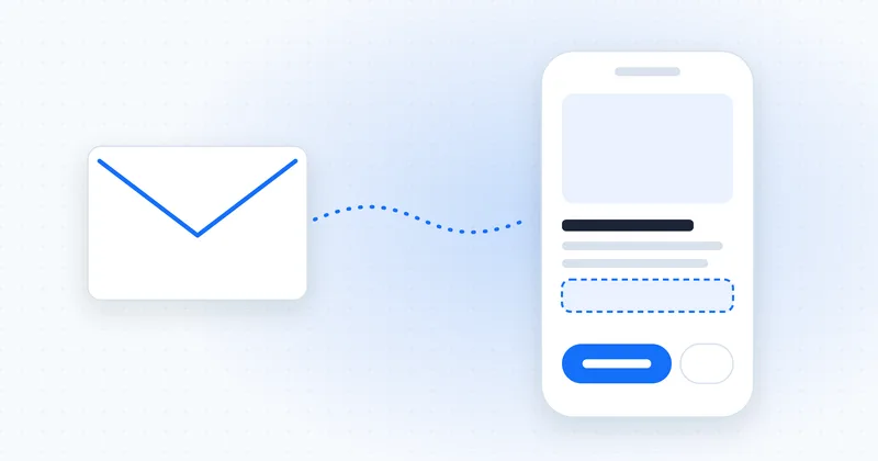 Illustration of website updates without a developer: an email becoming a phone preview with a Publish button