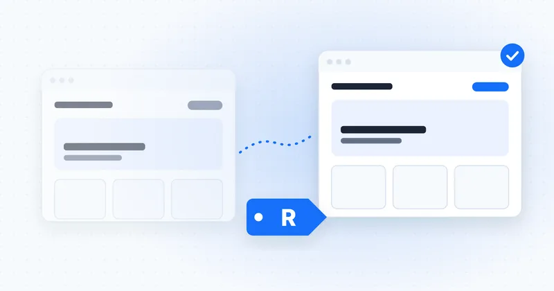 Illustration comparing website redesign prices: an old website and the same design rebuilt, joined by an arrow and a rand price tag